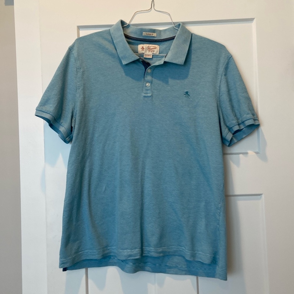 Teal textures penguin polo size XL